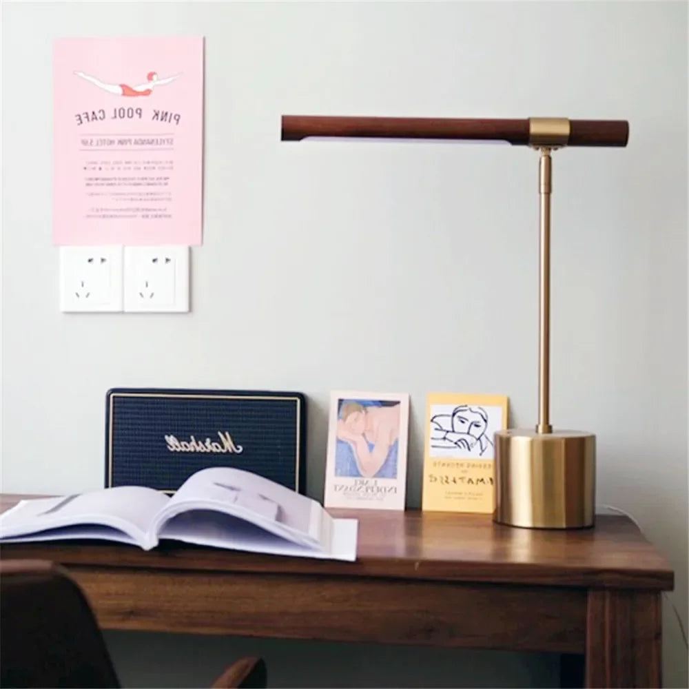 Modern simple wood grain LED desk lamp hotel art decoration table lamp bedroom study eye protection reading table lamp indoor