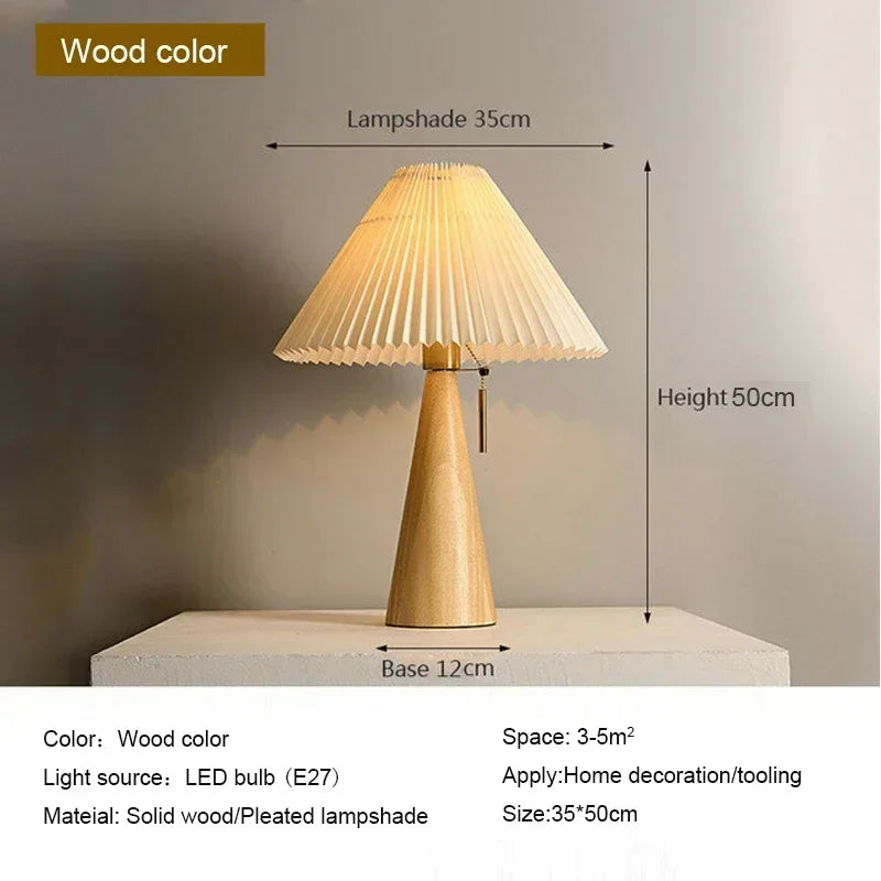 Nordic Original Ecology Color Solid Wood Vintage Pleated Reading Lamp Bedroom Home Decoration Lighting Lamp Lede27 Bulb