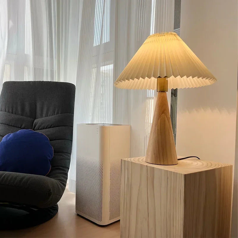 Nordic Original Ecology Color Solid Wood Vintage Pleated Reading Lamp Bedroom Home Decoration Lighting Lamp Lede27 Bulb