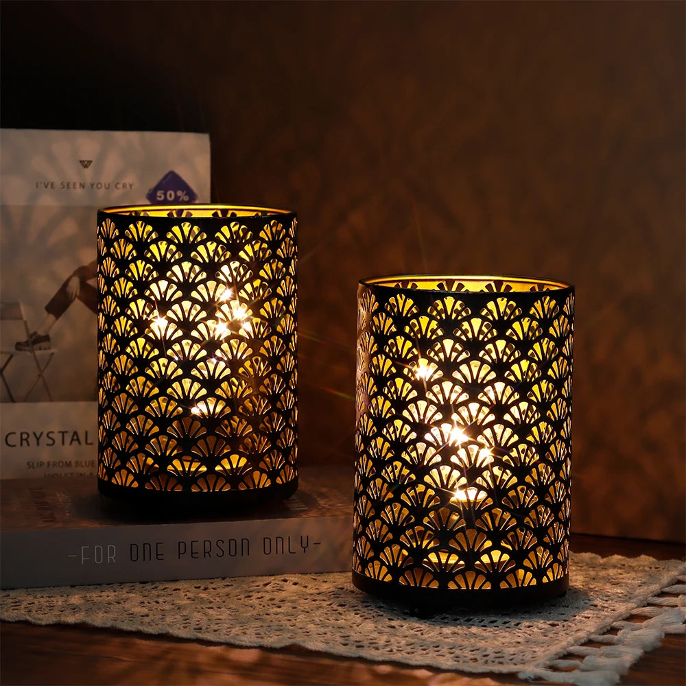 2Pcs Black Metal Table Lamp LED Lantern Battery Powered Lights Cordless Lights Indoor Outdoor Party Patio Event Home Decor