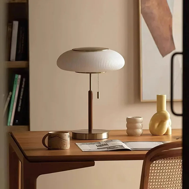 Nordic Vintage Table Lamp White Glass Desk Light for Bedroom