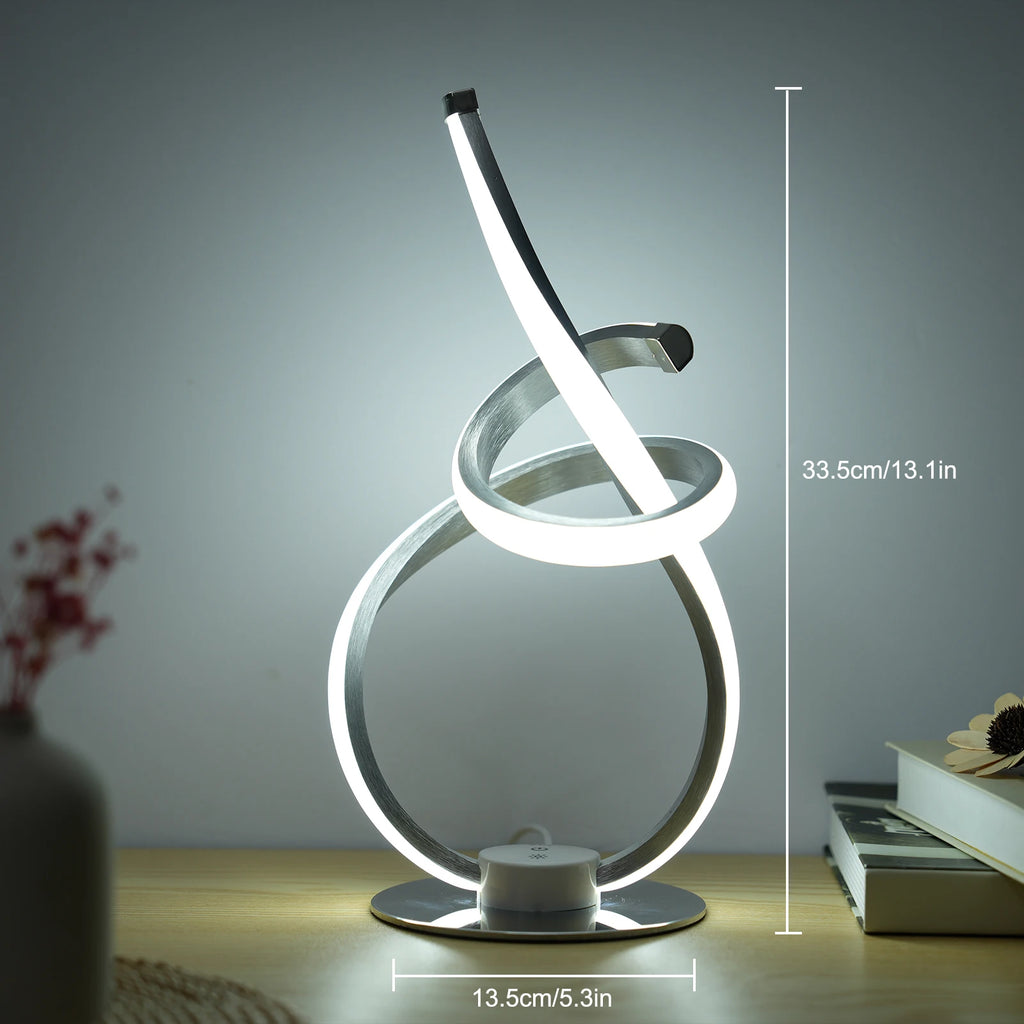 Neoglint Modern Spiral Table Lamp 3 Light Colors Night Light Ambient LED Nightstand Lamp Dimmable Bedroom Lamp Unique Lamps