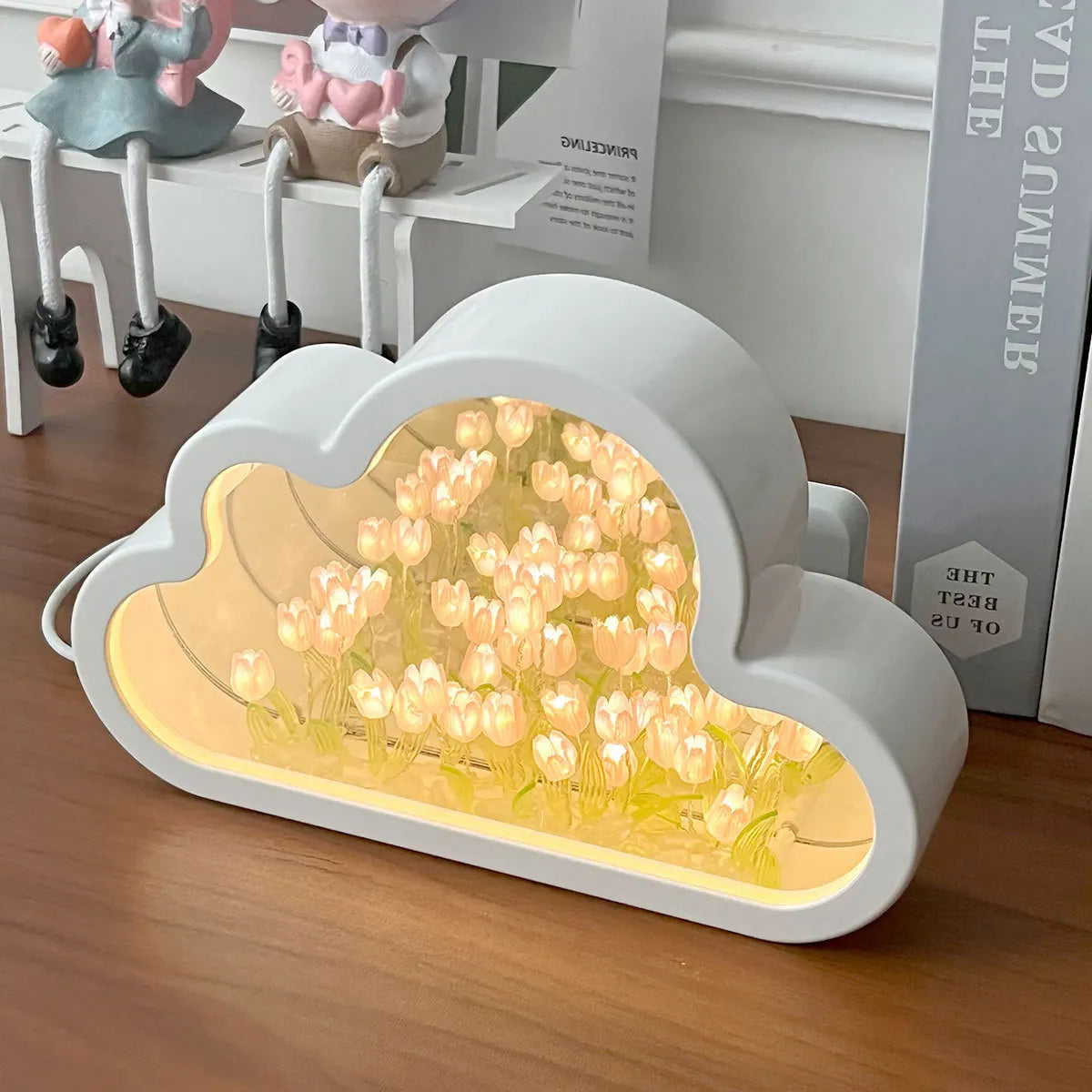 1pc Handmade DIY Clouds Tulip Lamps LED Night Light Mirror Table Lamps Bedroom Ornaments Decoration Flower Sea Atmosphere Lamp