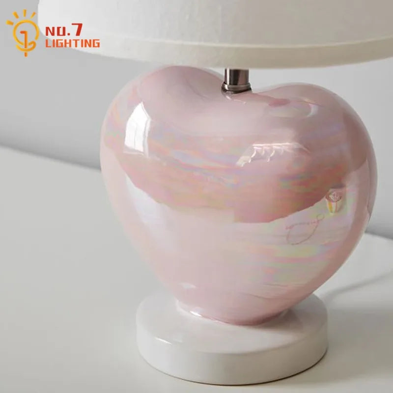 Modern Atmosphere Heart Shaped Pink Table Lamp LED E27 Ceramic Desk Lights Princess/Kids Room Bedroom Bedside Study Studio Cafe