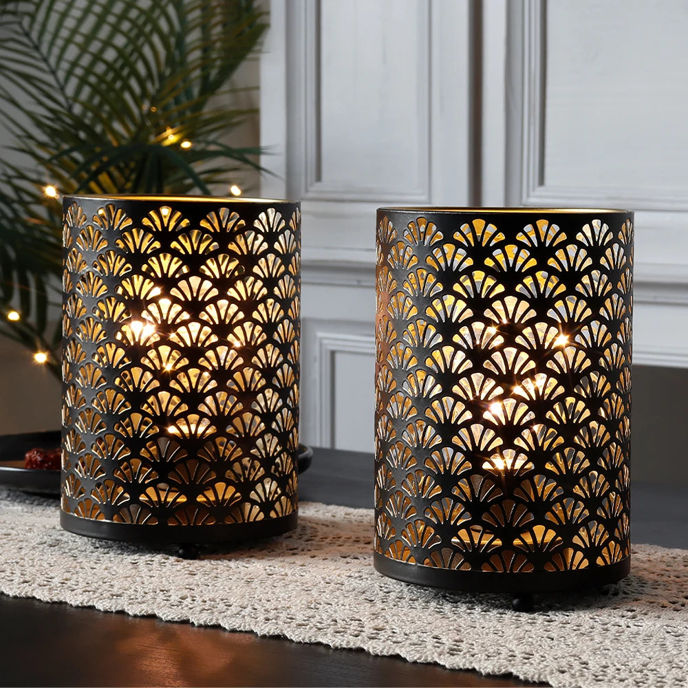 2Pcs Black Metal Table Lamp LED Lantern Battery Powered Lights Cordless Lights Indoor Outdoor Party Patio Event Home Decor
