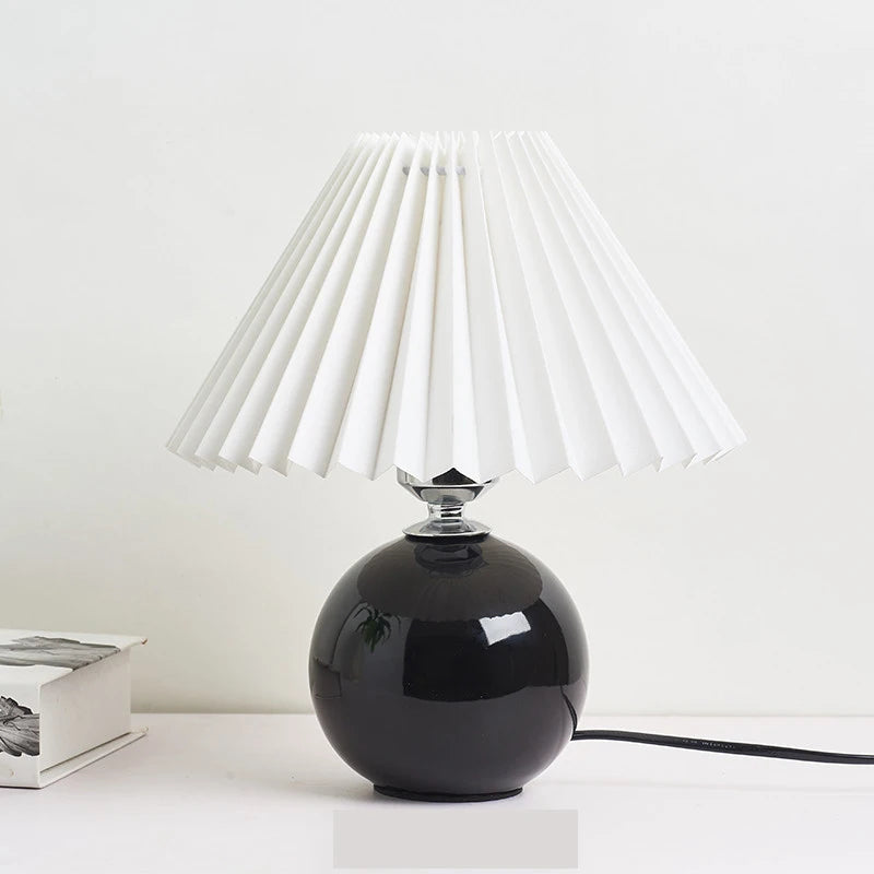 Vintage Pleated Table Lamp with LED E27 Tricolored Bulb Ceramic Base  AU US EU UK Plug Cute Decorative Night Light for Bedroom