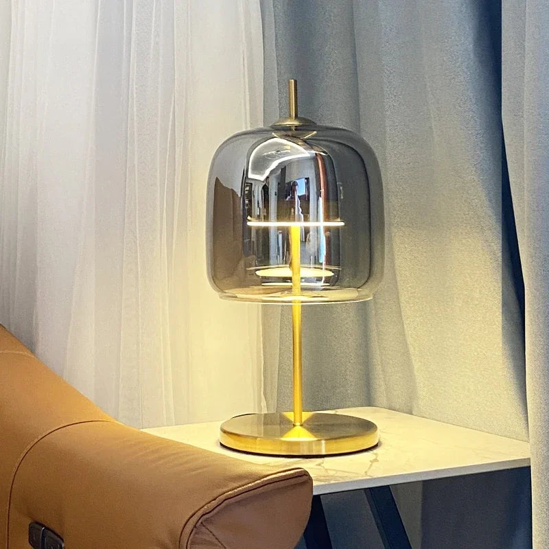 Modern Glass Art Led Table Lamp Designer Smoky Gray Cognac Glass Desk Floor Lamp Living Room Bedroom Bedsidee Decorative Home