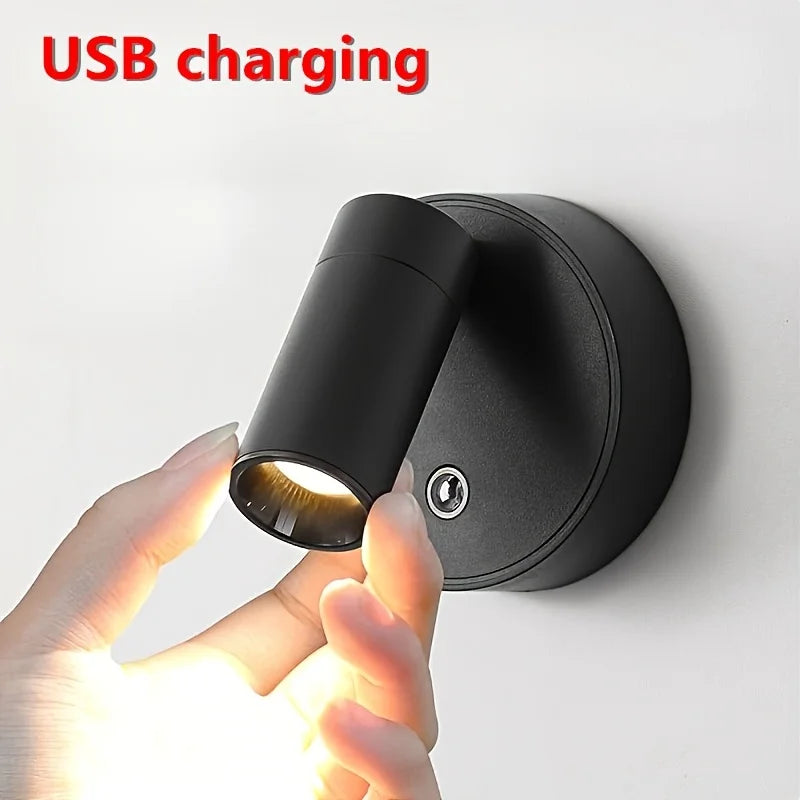 Magnetic Base USB Rechargeable LED Cordless Wall Light with Touch Switch Black White Magnet Dimmable Bedside Lamp for Reading