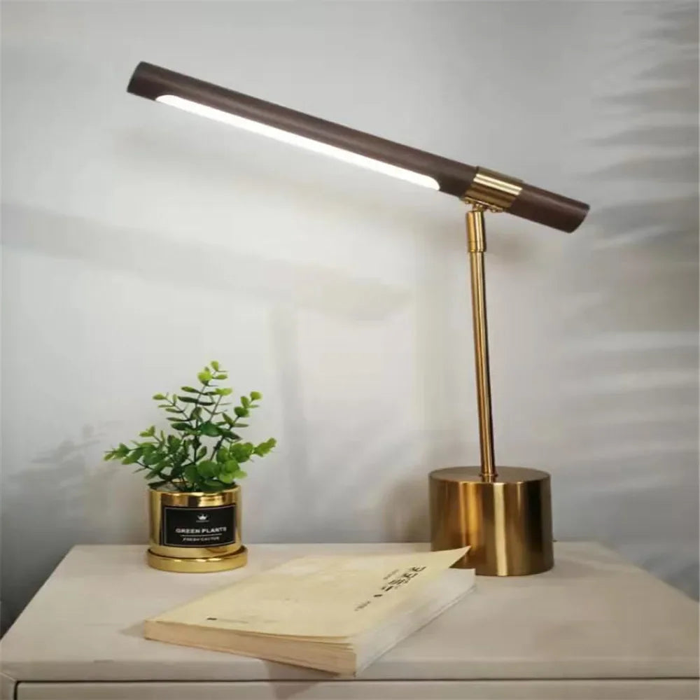 Modern simple wood grain LED desk lamp hotel art decoration table lamp bedroom study eye protection reading table lamp indoor