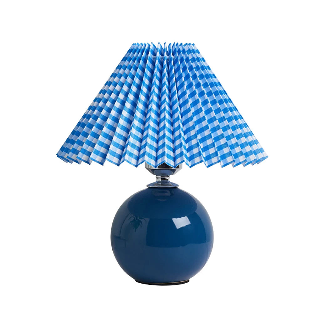 Vintage Pleated Table Lamp with LED E27 Tricolored Bulb Ceramic Base  AU US EU UK Plug Cute Decorative Night Light for Bedroom