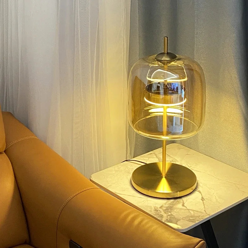 Modern Glass Art Led Table Lamp Designer Smoky Gray Cognac Glass Desk Floor Lamp Living Room Bedroom Bedsidee Decorative Home