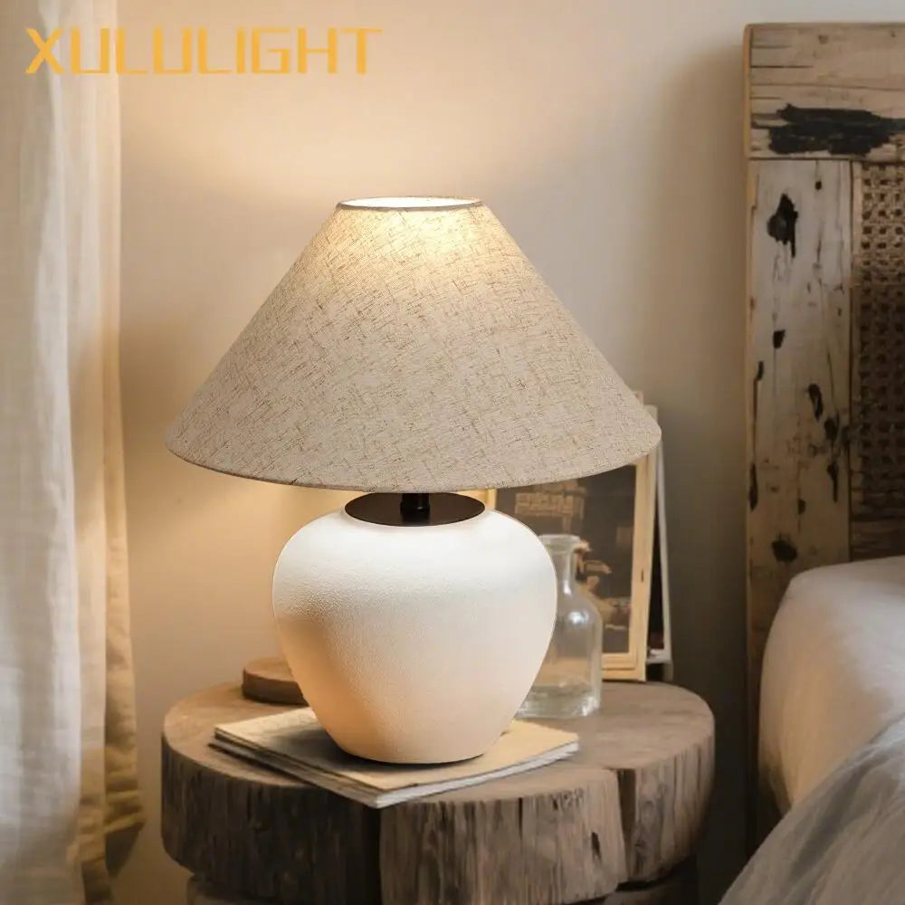 Ceramic Desk Lamp Wabi Sabi Style Mushroom Lamp Retro Bedside Decoration Table Lamp Bedroom Study Decoration Light Fixture