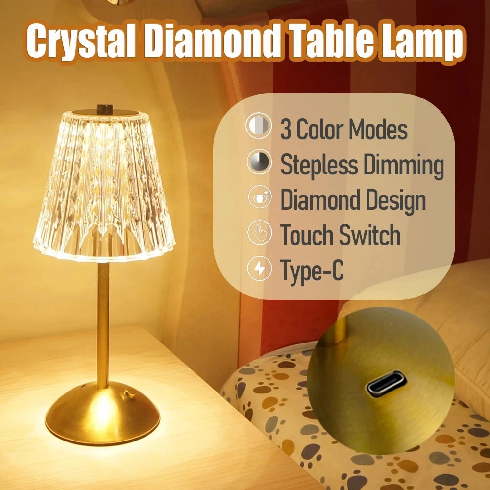 Bar Touch Table Lamp Rechargeable Wireless Desk Lamp Portable Bedroom Night Light LED Decor Lights for Coffee Hotel Restaurant