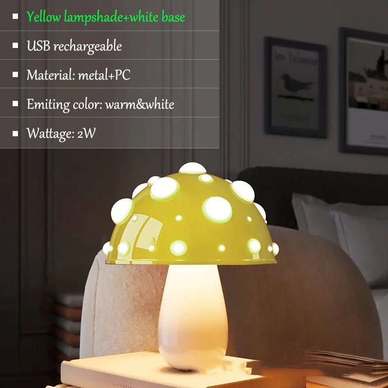 Fly Amanita Mushroom Lamp with Dual Color LED G9 Bulb USB Rechargeable Fly Agaric Desk Light for Livingroom Bedside Study Hotel