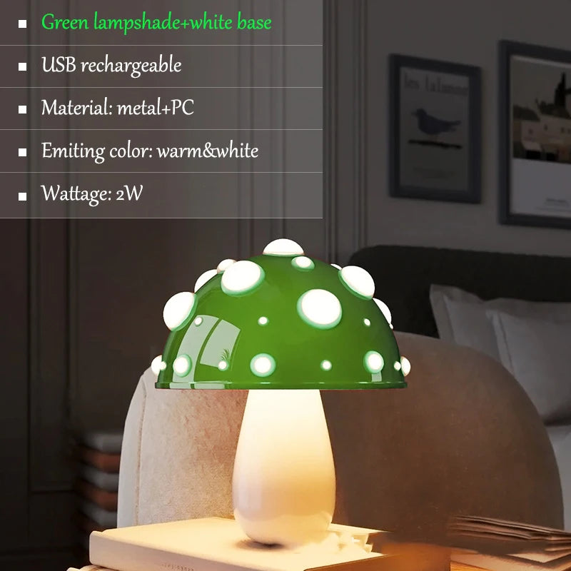 Fly Amanita Mushroom Lamp with Dual Color LED G9 Bulb USB Rechargeable Fly Agaric Desk Light for Livingroom Bedside Study Hotel