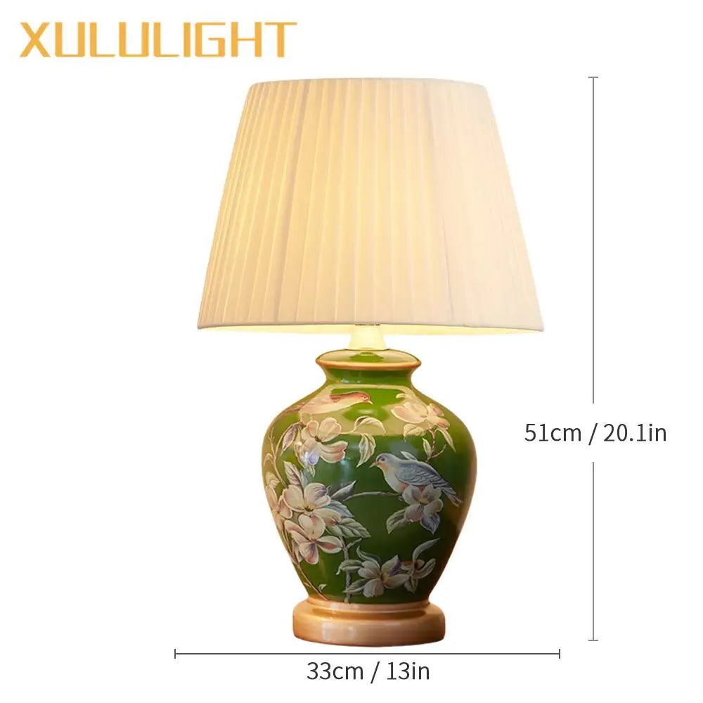 European Style Ceramic Desk Lamp Flower And Bird Painted Decorative Table Lamp Bedroom Room Bedside Table Lamp Lighting Fixture