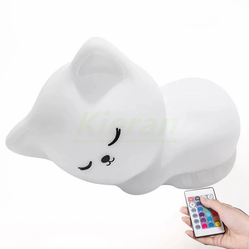 Soft Silicone Cat Seven Colors LED Night Lights USB Rechargeable Children Baby Kids Floor Lamp Creative Cartoon Room Decor Light