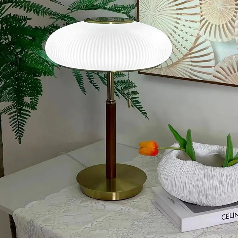 Nordic Vintage Table Lamp White Glass Desk Light for Bedroom
