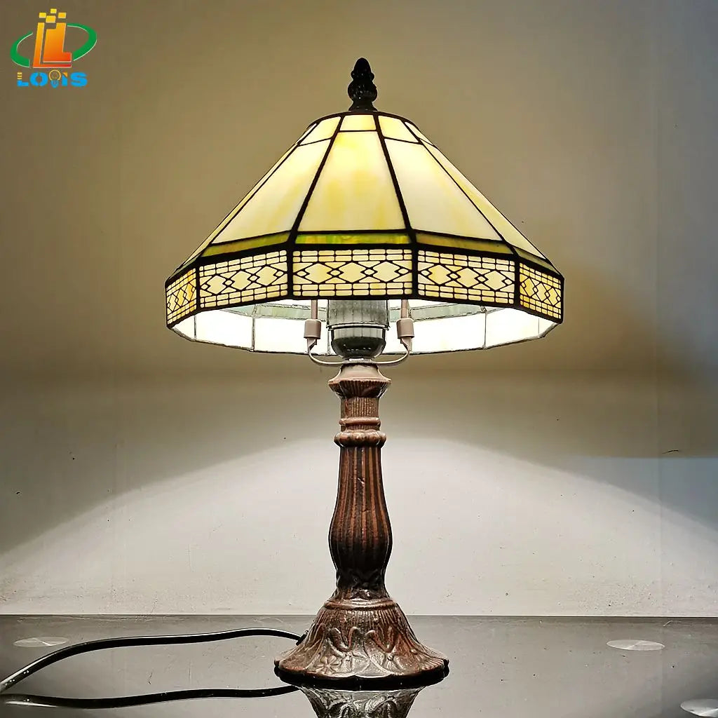 22CM Minimalist European Geometric Small Table Lamp Tiffany Style Living Room Bar Decoration Office Desk Glass Lighting