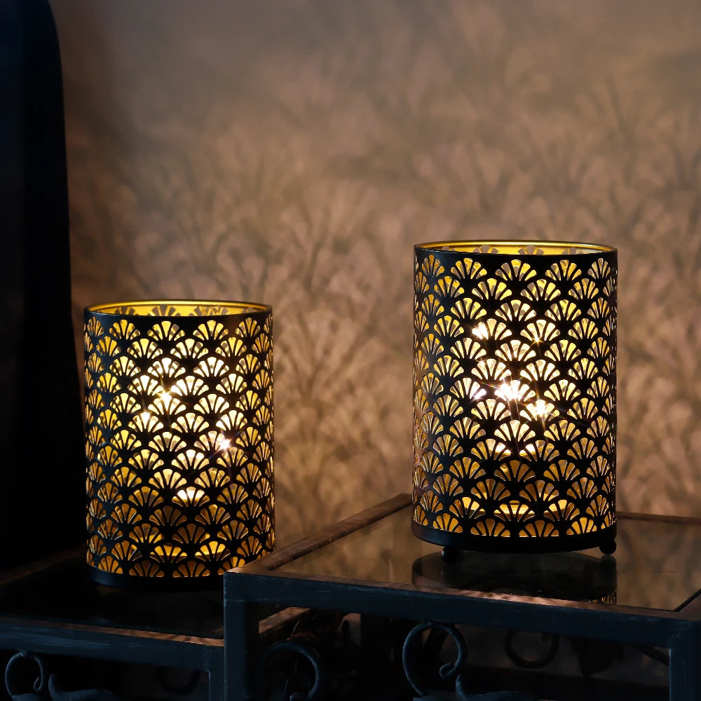 2Pcs Black Metal Table Lamp LED Lantern Battery Powered Lights Cordless Lights Indoor Outdoor Party Patio Event Home Decor
