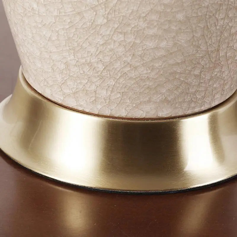 Classical Ice Crack Ceramic Bedroom Study Fabric Lampshade Bedside Counter Lamp Desk Lighting Home Decoration Table Lamp