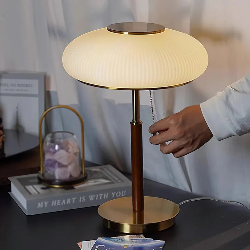 Nordic Vintage Table Lamp White Glass Desk Light for Bedroom