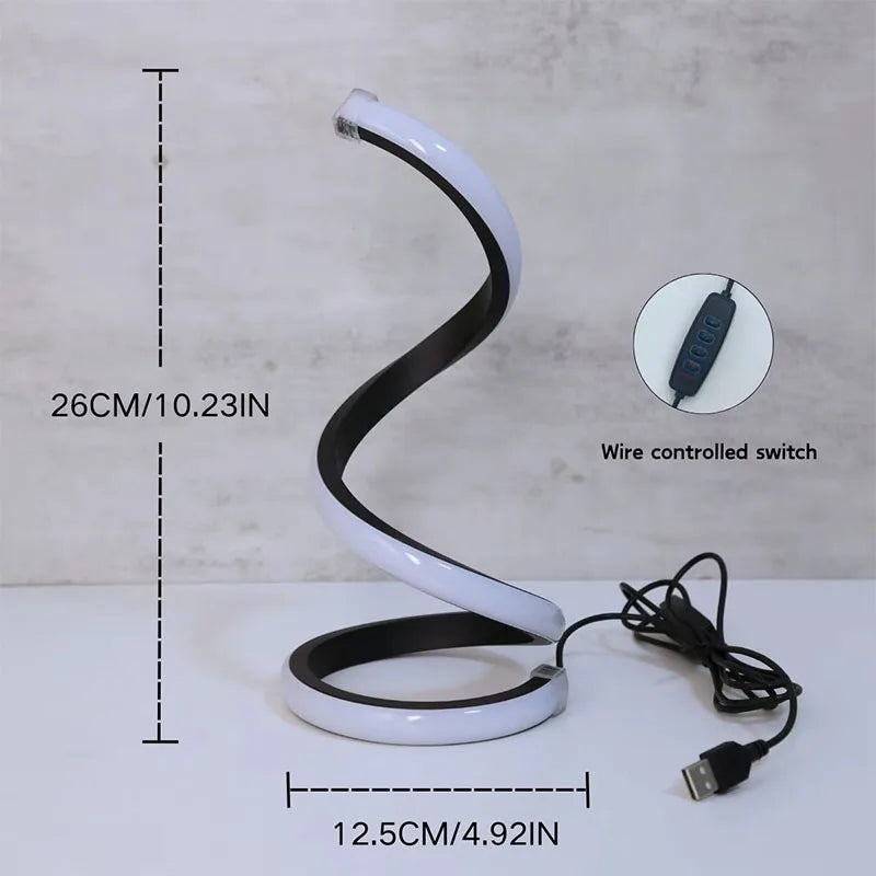 2025 New Modern spiral serpentine desktop LED desk lamp three-speed dimming USB button switch bedroom decorative desk lamp