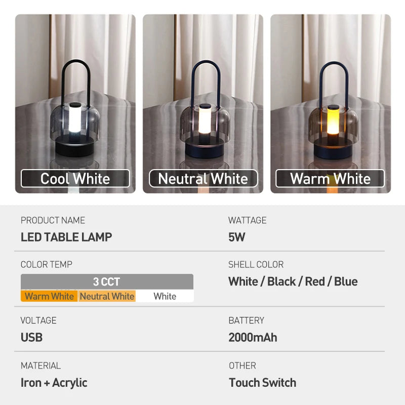 Modern Retro Nordic Desk Lamp Rechargeable Indoor Table Lamp Camping Lamp Night Light for Bedroom Campe Reading Home Decoration