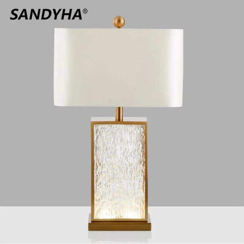 Modern Minimalist Luxury Table Lamp Corrugated Glass Gold Frame Led Desk Light for Bedroom Bedside Study Living Room Home Decor