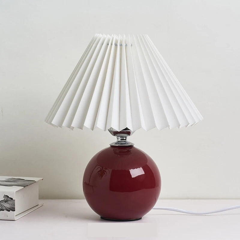 Vintage Pleated Table Lamp with LED E27 Tricolored Bulb Ceramic Base  AU US EU UK Plug Cute Decorative Night Light for Bedroom