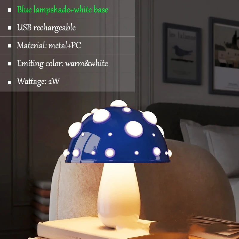 Fly Amanita Mushroom Lamp with Dual Color LED G9 Bulb USB Rechargeable Fly Agaric Desk Light for Livingroom Bedside Study Hotel