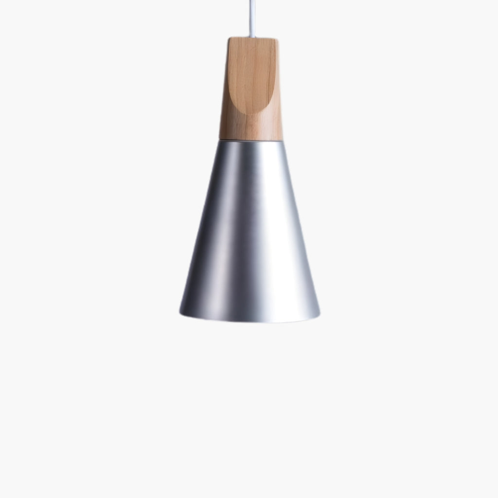 Suspension LED bois et aluminium en forme de cône