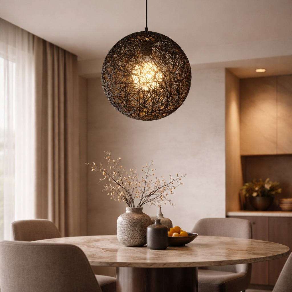 Suspension Boule en Papier Tressé Style Wicker Design Moderne