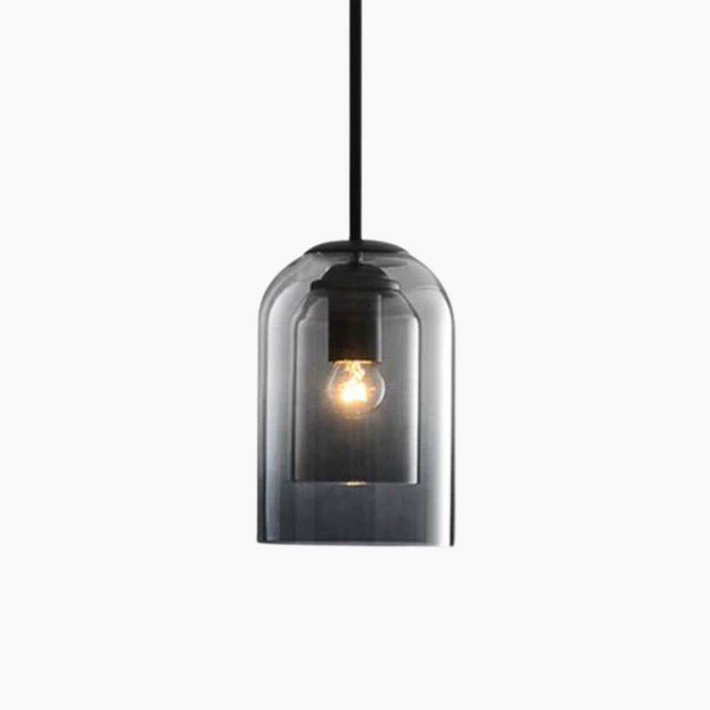 Suspension Tube Arrondi Double Verre Fumé Design Moderne