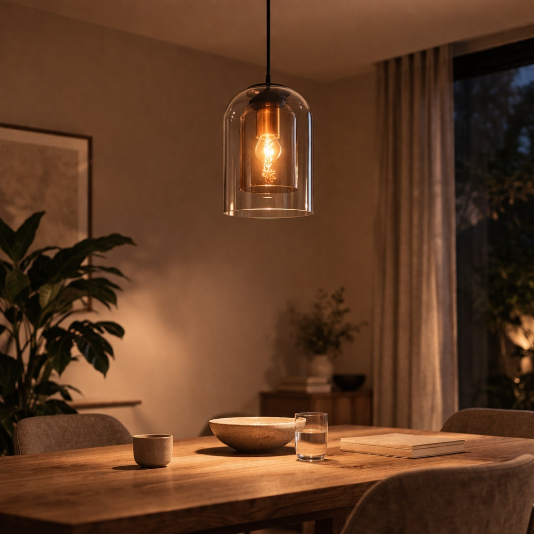 Suspension Tube Arrondi Double Verre Fumé Design Moderne