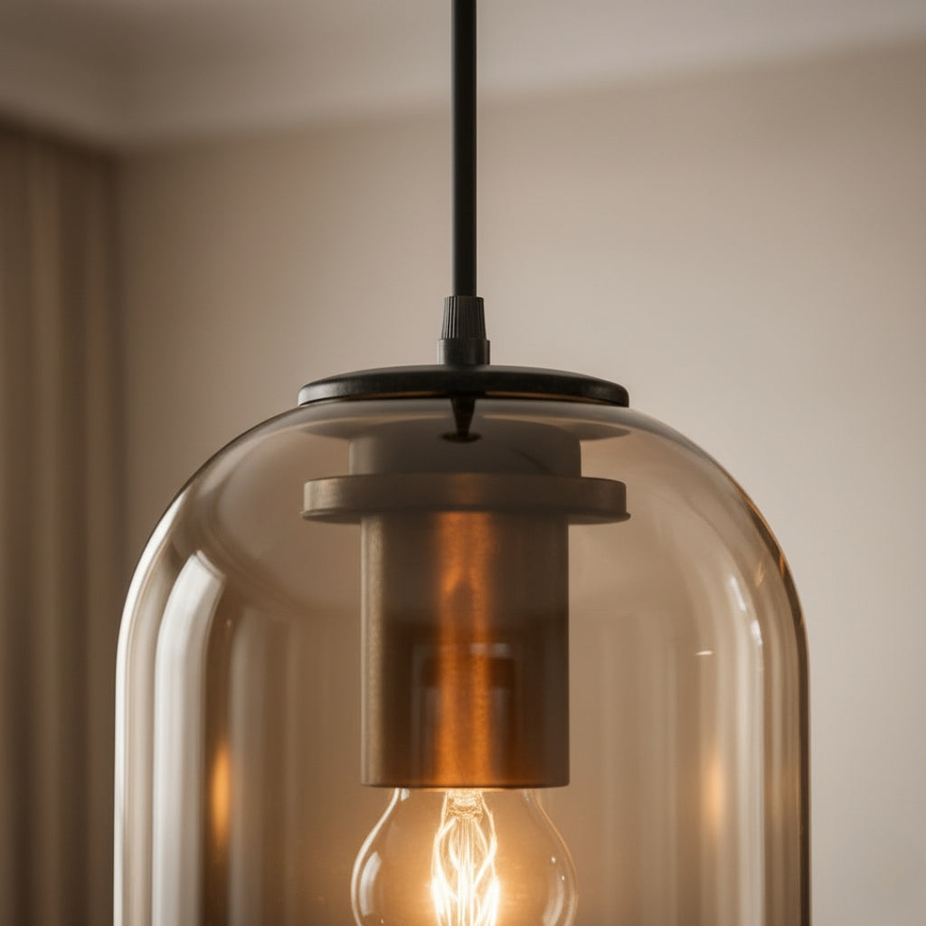 Suspension Tube Arrondi Double Verre Fumé Design Moderne