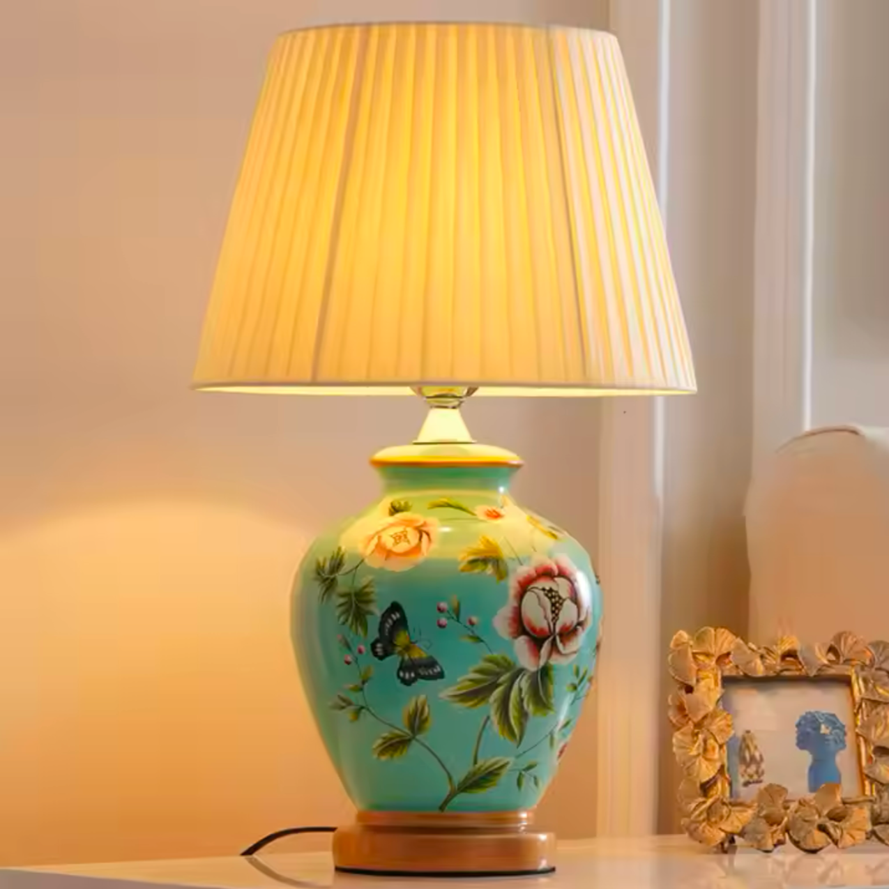 Lampe De Chevet Céramique Fleurs