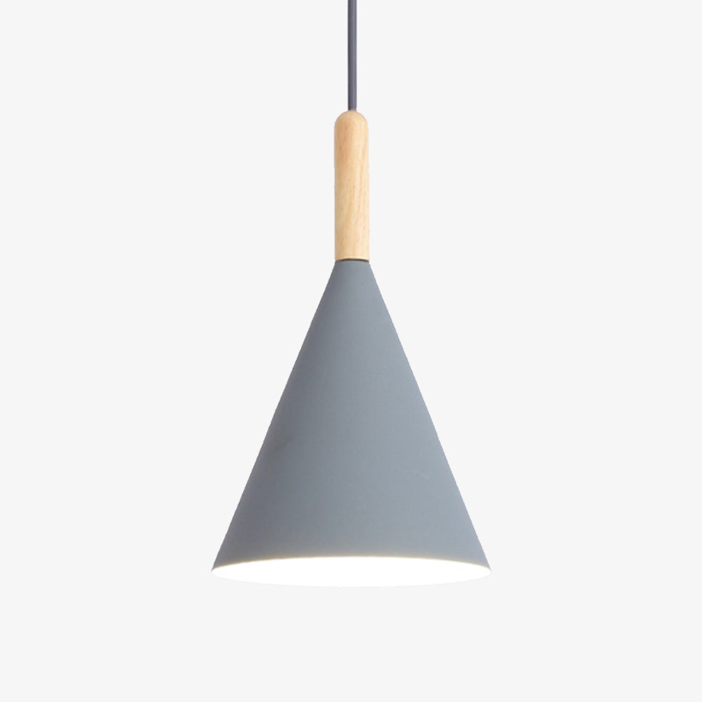 Suspension Conique Métal Coloré et Tige en Bois