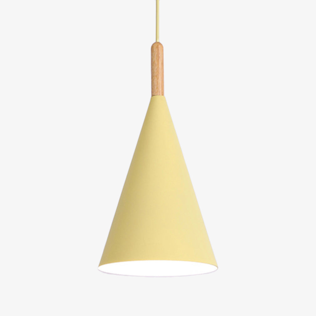 Suspension Conique Métal Coloré et Tige en Bois